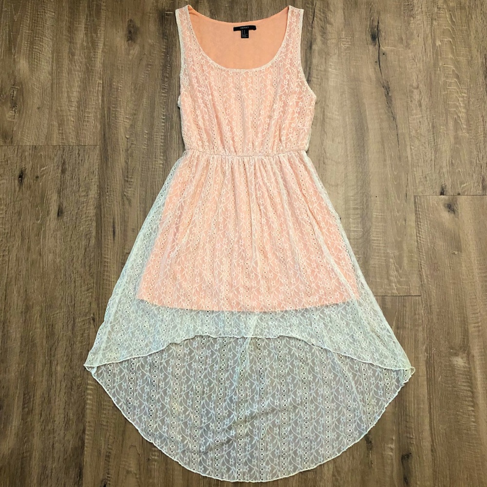 Forever 21 Peach & White High-Low Lace Dress
